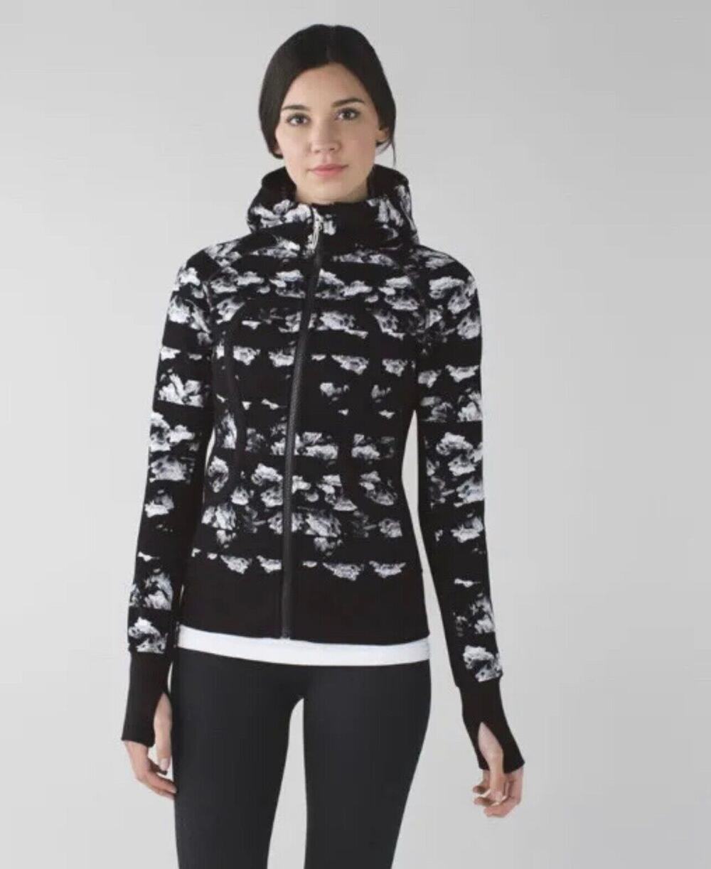 LULULEMON Scuba Hoodie III Fleur Sombre White Black Floral Size 6